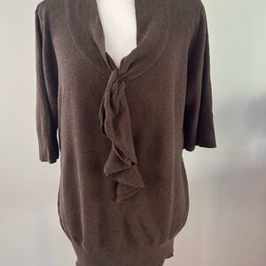 Leo & Nicole Brown Cardigan with Ruffle Accent